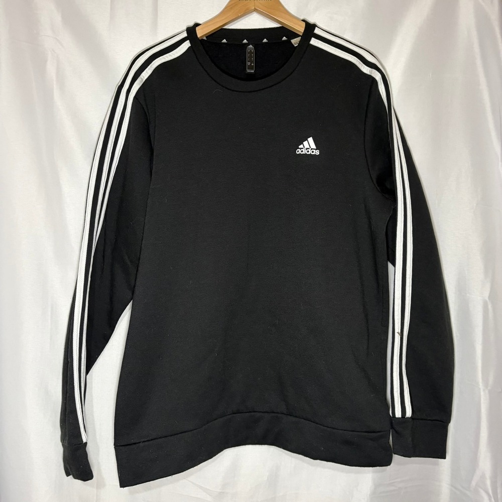 Adidas Mens‎ Primegreen Essentials 3-Stripes Sweatshirt Black White Large EUC